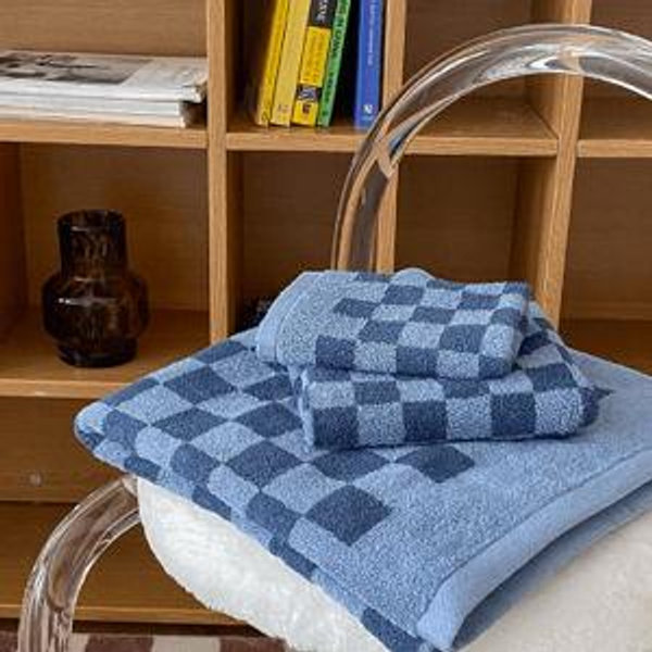 Blue Checkered Bath Wash Towel - Rumi Living