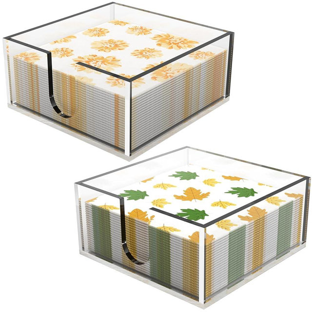 Rubtlamp 2Pcs Acrylic Napkin Holder Bathroom - 0.2Inch Thickness Acrylic Guest Towel Napkin Holder - Hand Towel Tray for Kitchen, Parties, Weddings, Party, Hotel, Restaurant (Clear, 5.5”X5.5”X2.5”)