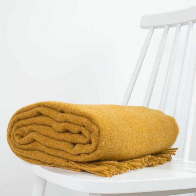 Beige natural sheep wool solid color throw plaid blanket by NAMO