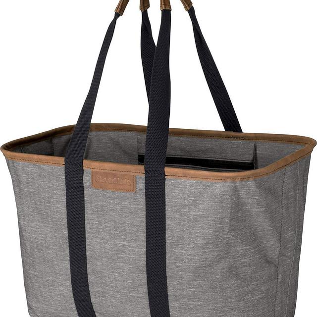 CleverMade 30L SnapBasket LUXE - Reusable Collapsible Durable Grocery Shopping Bag - Heavy Duty Large Structured Tote, Heather Grey