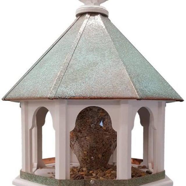 Large Capacity Wild Bird Feeder PVC Body Patina Copper Roof Made In USA Gazebo