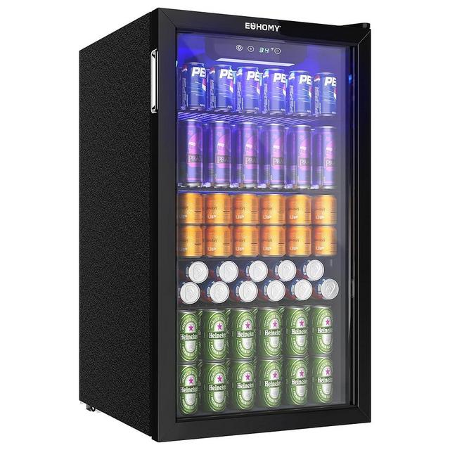 EUHOMY Beverage Refrigerator Cooler, 125 Can Mini Fridge with Glass Door for Soda Beer or Wine, Beverage Cooler for Home, Office, Bar with Adjustable Removable Shelves, Black