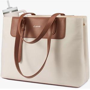 LOVEVOOK Laptop Tote Bag for Women, Water-Resistant Work Tote Bag Large Capacity Computer Bag for Travel, Nylon & PU