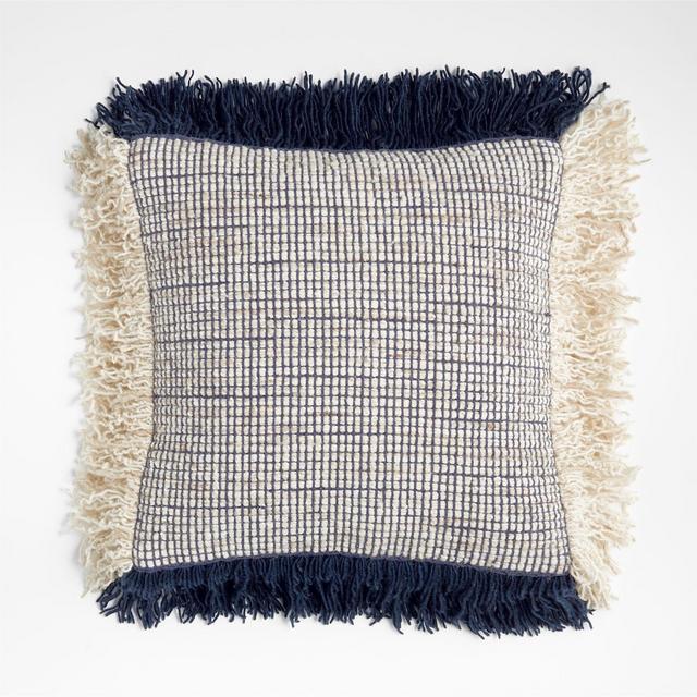 Guthrie 18" Navy Fringe Pillow with Down-Alternative Insert