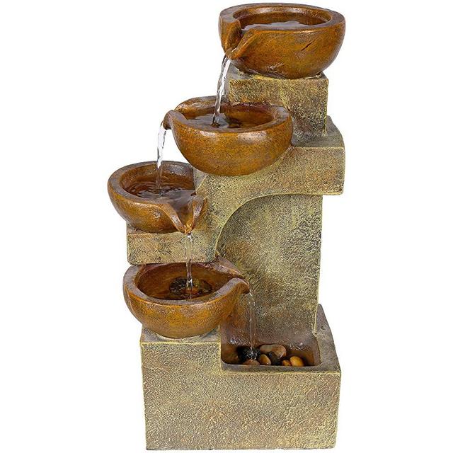 Alpine Corporation 4-Tier Pouring Pots Fountain - Tabletop Indoor/Outdoor Water Fountain for Yard, Patio, Garden - Brown