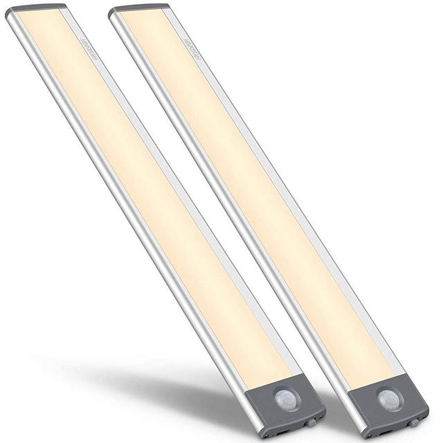 Under Counter Closet Lighting,54-LED Motion Sensor Cabinet Light, Wireless USB Rechargeable Kitchen Night Cupboard Lights,Battery Powered Operated Wardrobe Light,Uniform Light(Warm Light-2Pack)