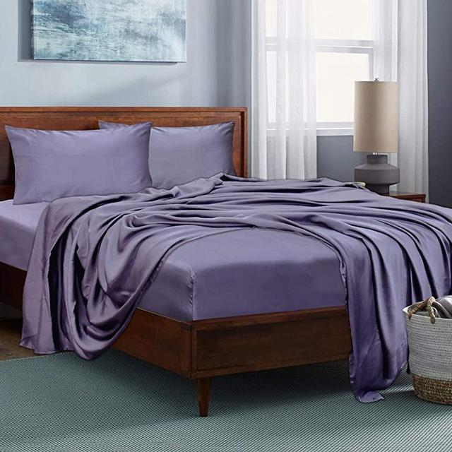 LINENWALAS 100% Tencel Lyocell Bed Sheets Set 4PC- Softest Cooling Eucalyptus Sheets ( Queen, Lilac)