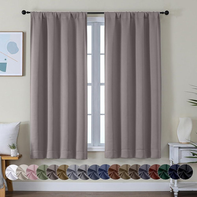 Simplebrand Ava Stone Blackout Curtains for Bedroom 63 Inch Length 2 Panels Set, Solid Thermal Insulated Energy Saving Rod Pocket Window Treatment Curtains Blackout Drapes, W40 x L63 Inch, Stone