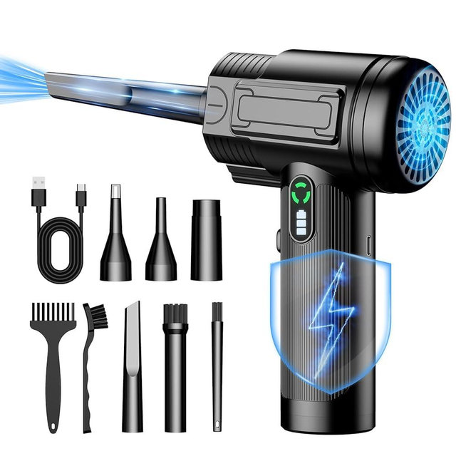 Compressed Air Duster: 100000RPM Electric Air Duster with LED Light Mini Air Blower Rechargeable Cordless Keyboard Cleaning Jet Dry Blower - Car, PC and Home Cleaning Kit Replaces Compressed Air Can