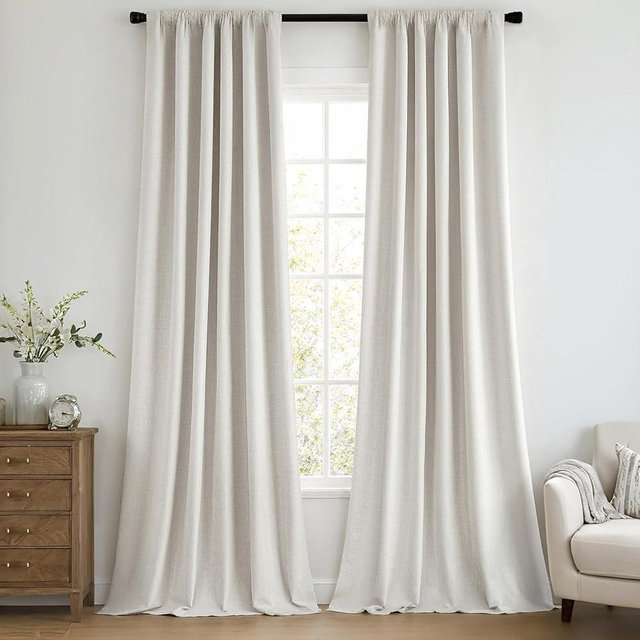 MIULEE 100% Blackout Curtains 96 Inch Long 2 Panels Set for Bedroom, Thick Faux Linen Black Out Curtain Room Darkening Back Tab Pleat Window Textured Drapes with Hooks for Living Room, Light Beige