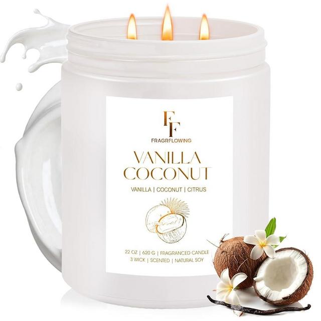 Vanilla Coconut Large Scented Candle, 3-Wick 22oz Long Lasting Scented Candle, Natural Soy Wax Aromatherapy Candle for Home, Candle Gifts for Women Men