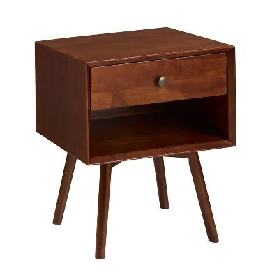 Mid-Century 1 Drawer Solid Wood Nightstand Walnut - Saracina Home