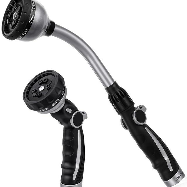 RESTMO Watering Wand, Heavy Duty Metal Water Hose Sprayer for Garden, High Pressure | Thumb Flow Control | On/Off Valve, Ideal for Outdoor Lawn & Plant Watering, Car & Pet Washing, Silver