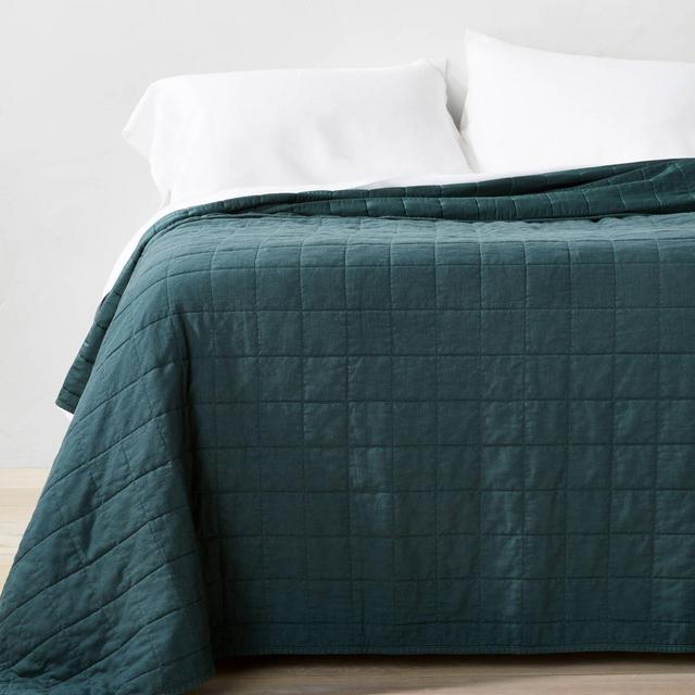 Full/Queen Heavyweight Linen Blend Quilt Dark Teal Blue - Casaluna™