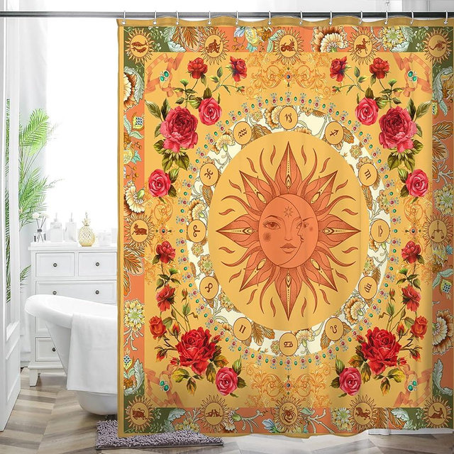 WC WAH CHUN Bohemian Bathroom Curtain Colorful Boho Floral Print Beautiful Bright Polyester Fabric Cloth Shower Curtain for Bathroom Decoration, 72"x72"