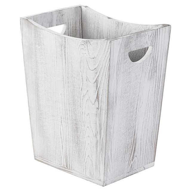 Wood Trash Can, Farmhouse Wastebasket Bin for Bathroom, Office, Bedroom, Living Room, Small Square Rustic Garbage Container.