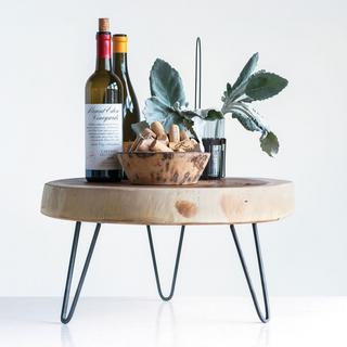 Acacia Wood Pedestal with U-Shaped Metal Feet