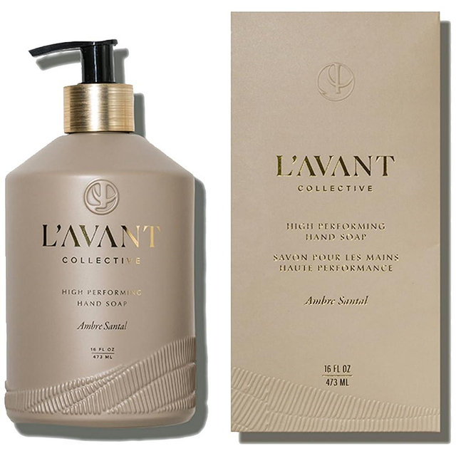 L'AVANT Collective Natural Luxury Hand Soap | Plant-Based, Non-Toxic & Moisturizing, Safe for Kids & Pets, Refillable Glass Bottle with Pump, 16 Fl Oz, Bathroom & Kitchen | Ambre Santal