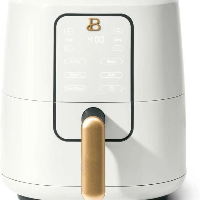 Beautiful Drew Barrymore 3-Quart Digital Air Fryer, TurboCrisp Technology, 4 Presets, 170°F-400°F, Non-Stick, Dishwasher Safe, 1200 Watt. (White Icing)