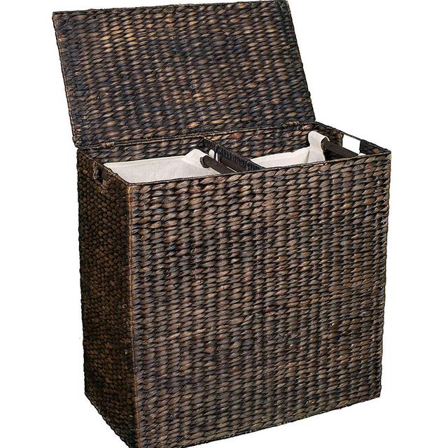 BirdRock Home - BIRDROCK HOME Double Laundry Hamper with Lid and Divided Interior (Espresso) | Decorative | Eco-Friendly | Hand Woven Water Hyacinth Fibers | Two Removable Liners Bag | Dual Dark Wicker Basket