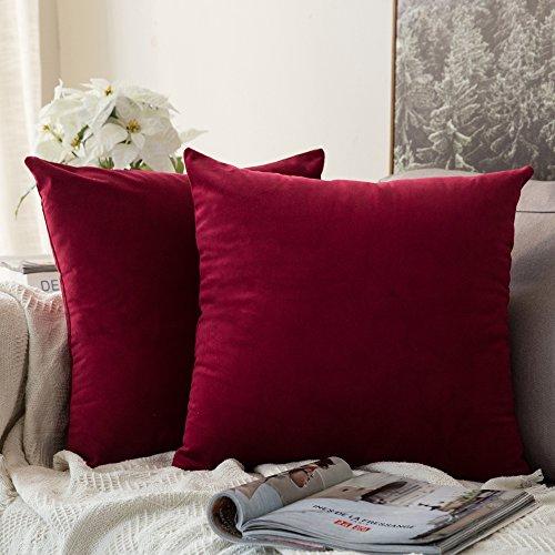 MIULEE Pack of 2 Velvet Soft Soild Decorative Square Throw Pillow Covers Set Cushion Case for Sofa Bedroom Car 16 x 16 Inch 40 x 40 cm Wine Red