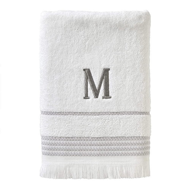 SKL Home Casual Monogram Bath Towel, M, 28x54, White