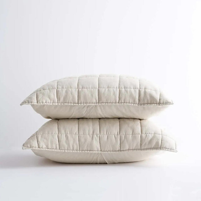 (Standard, Color: Sand) Linen Quilted Sham Set