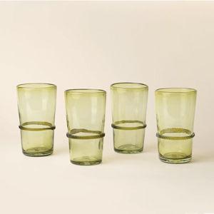 Banded Glassware - Tall Tumbler Set of 4 / Olive