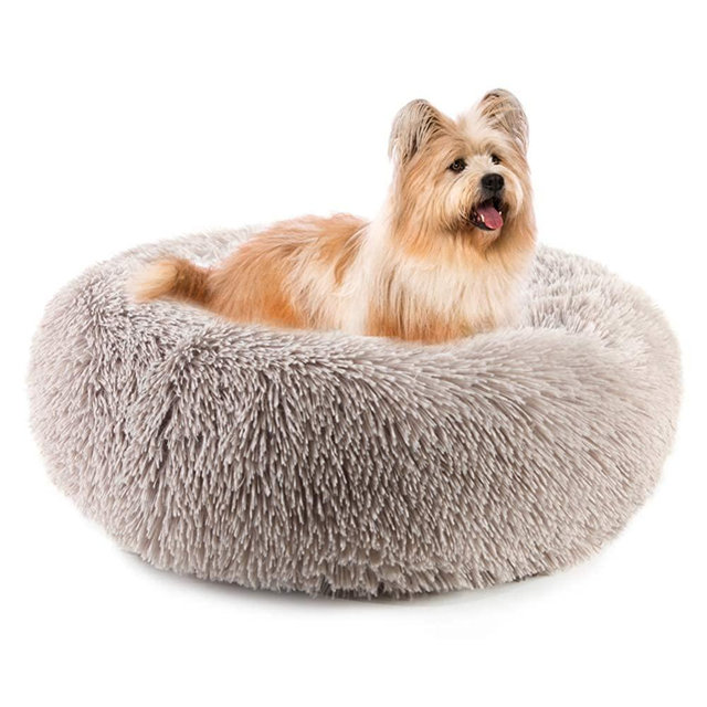 EMUST Pet Cat Bed Dog Bed, 5 Sizes for Small Medium Large Pet Cats Dogs, Round Donut Cat Beds for Indoor Cats, Anti-Slip Marshmallow Dog Beds, Multiple Colors (60cm-23.6‘’, kahaki)