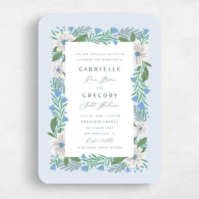 Blue Rounded Wedding Invitation - Camrose Portrait
