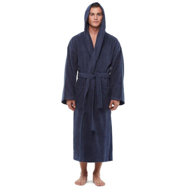 Arus Men's Turkish Cotton Hooded Robe, Absorbent Terry Cloth Bathrobe with Hood , Dark Blue , Large/X Large
