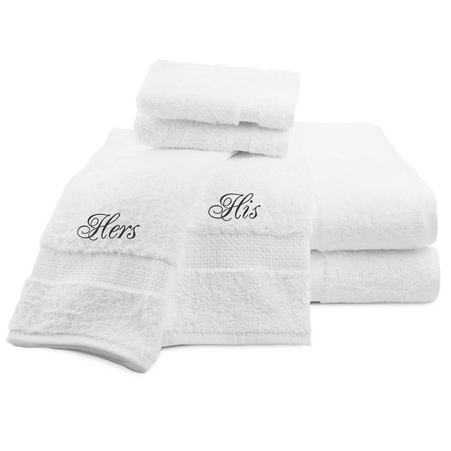 Luxor Linens Signature Egyptian Cotton 6-Piece Turkish Towel Set with Couple's Embroidery (His/Hers)