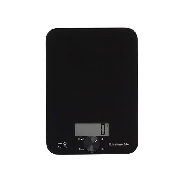 KitchenAid KQ914BA Digital Glass Top Kitchen and Food Scale, 11 lb Capacity, Measures Liquid & Dry Ingredients, Rotating Knob, Precise Results for Baking, Cooking, Keto and Meal Prep, Tare, Black