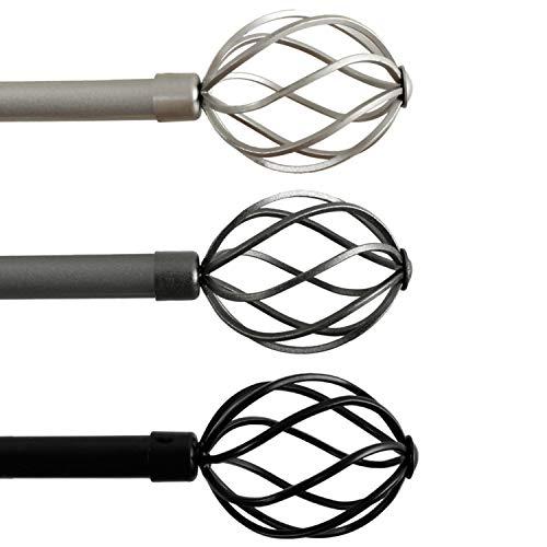 H.VERSAILTEX Window Treatment Single Curtain Rods Set, Twisted Cage Finials, Length from 66 to 120 inch, 3/4 - Inch Diameter, Matte Black