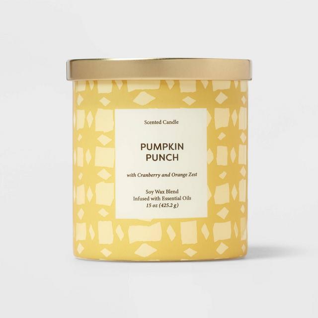 15oz Patterned Glass Jar Pumpkin Punch Candle Yellow - Opalhouse™