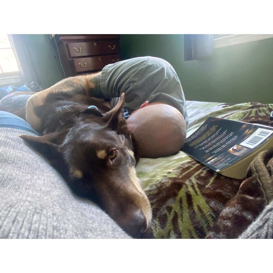 The morning of our engagement. I had no idea it was coming. Frank played our song while we snuggled Edgar.