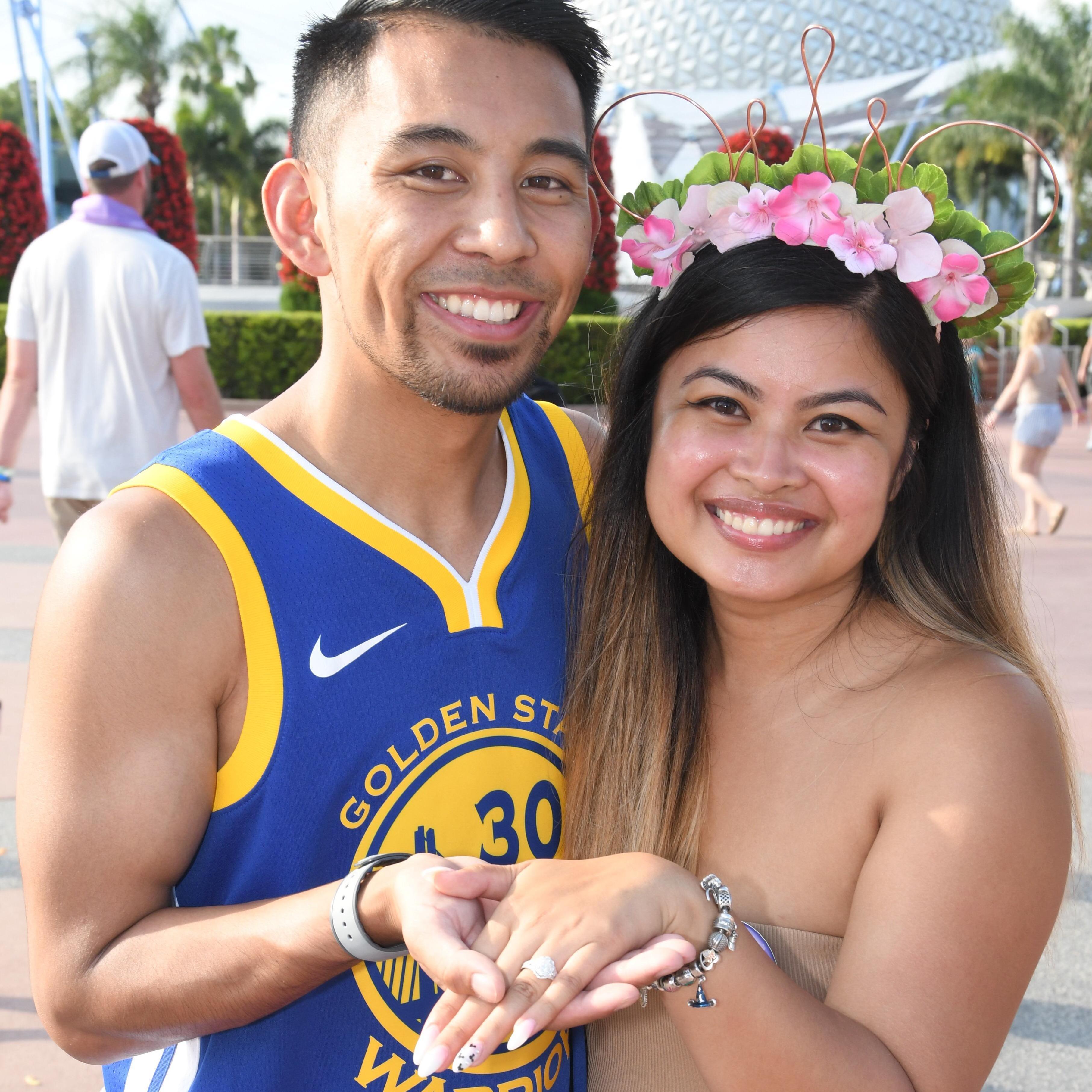 Enjoying Epcot after the engagement!