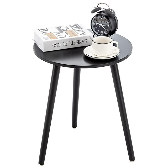 Apicizon Round Side Table, Black Nightstand End Table for Small Spaces, Living Room, Bedroom, Balcony, Easy Assembly Boho Bedside Table with Blackwood Legs, 16.5 x 20.5 Inches