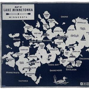 Lake Minnetonka Map Wool Throw - Natural/Navy