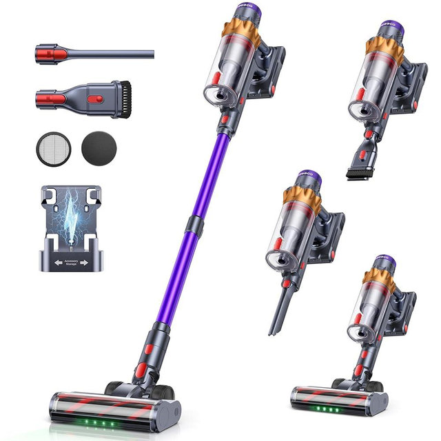 ozeeco Cordless Vacuum Cleaner, 550W/45KPA/60Mins(ECO Mode) Vacuum Cleaners for Home, Self-Standing Stick Vacuum with Wall Mount Charging and Auto Mode, Handheld Vacuum for Pet Hair/Carpet/Floor