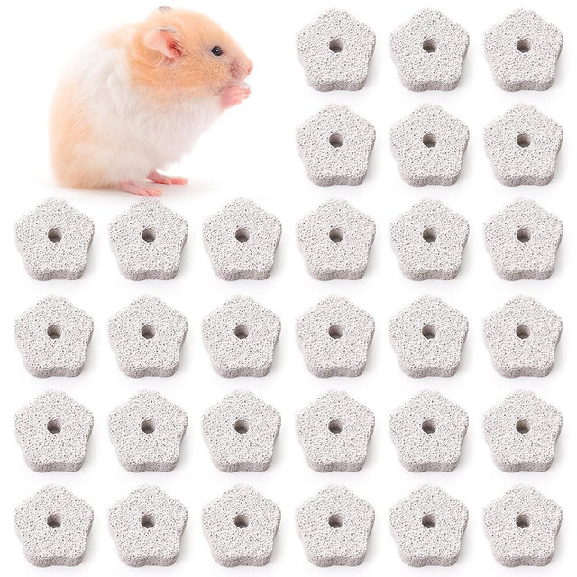 DEAYOU 30 Pack Chinchilla Lava Bites, Flower Shape Rabbit Teeth Grinding Stone, Small Animal Chew Toys Mineral Calcium Block for Hamster, Squirrel, Rat, Parrot, Bunny