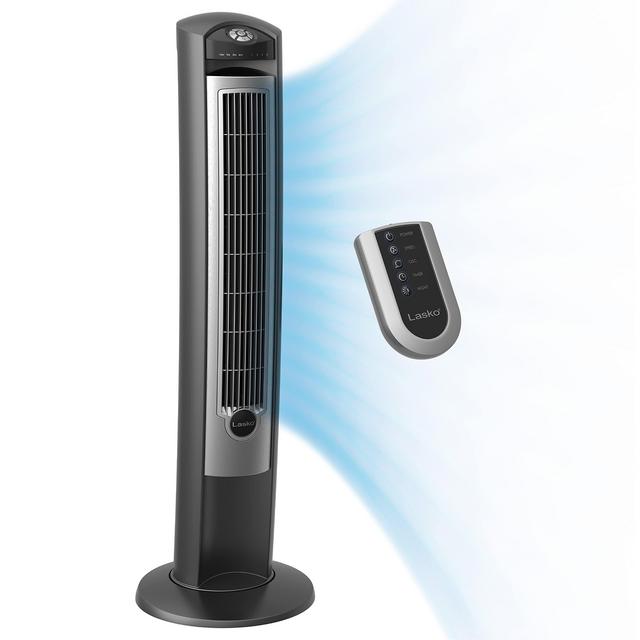 Lasko Portable Electric 42" Oscillating Tower Fan with Nighttime Setting, Timer and Remote Control for Indoor, Bedroom and Home Office Use, Silver T42951