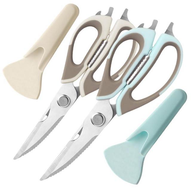 2 Pcs Heavy Duty Kitchen Shears for Food, Come Apart Design, Kitchen Scissors with Magnetic Holder, Stainless Steel Multi-function Food Cooking Magnetic Scissors for Fridge (White and Blue)