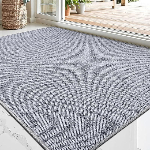 LUMI Indoor Door Mat, Non Slip Rubber Backing Ultra Thin Door Mat, Easy Clean Low Profile Door Mats for Inside House, Patio,Light Grey 20"x32"