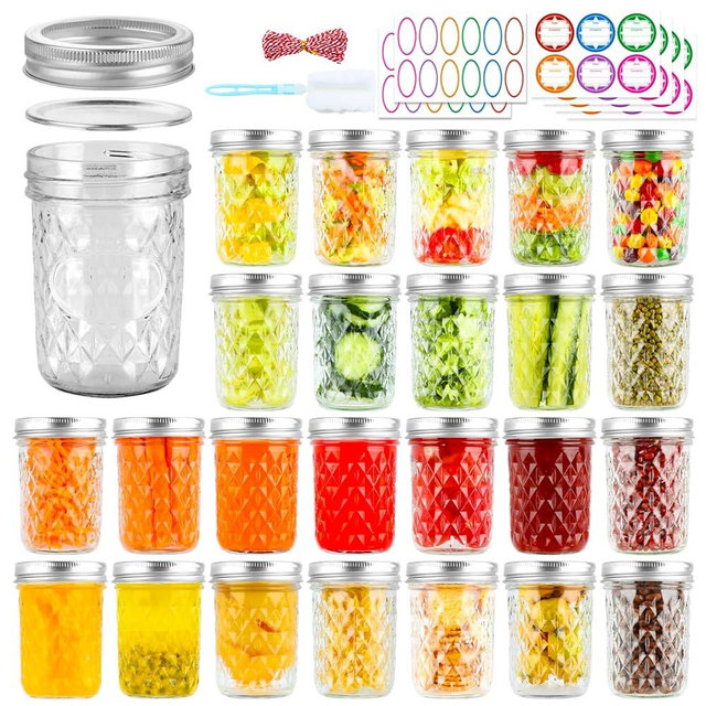 UrSpeedtekLive 24 Pack Mason Jars 8 oz with Regular Lids and Bands, Half Pint Canning Jars, Small Glass Jars for Honey Jelly Jam Crafts