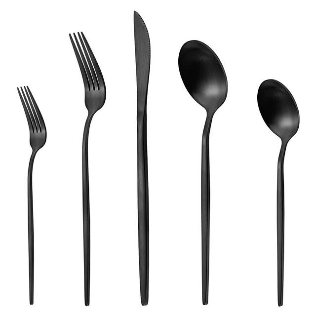 Matte Black Silverware Set for 8, LAZAHOME Stainless Steel Flatware Cutlery Set, 40-Piece Kitchen Utensil Set Include Spoons And Forks Set, Satin Polished Finished, Dishwasher Safe.