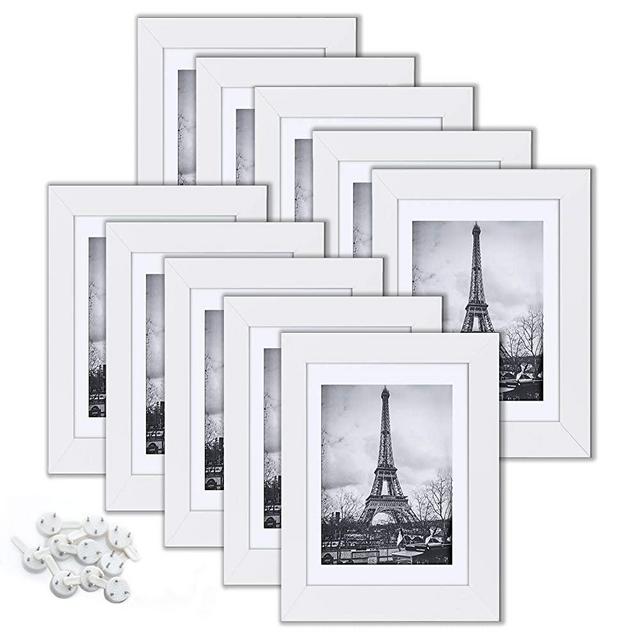 upsimples 5x7 Picture Frame Set of 10,Display Pictures 4x6 with Mat or 5x7 Without Mat,Multi Photo Frames Collage for Wall or Tabletop Display,White