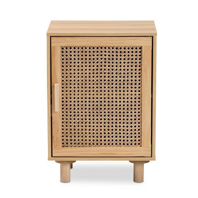 Maclean Rattan Wood 1 Door Nightstand Natural/Brown - Baxton Studio
