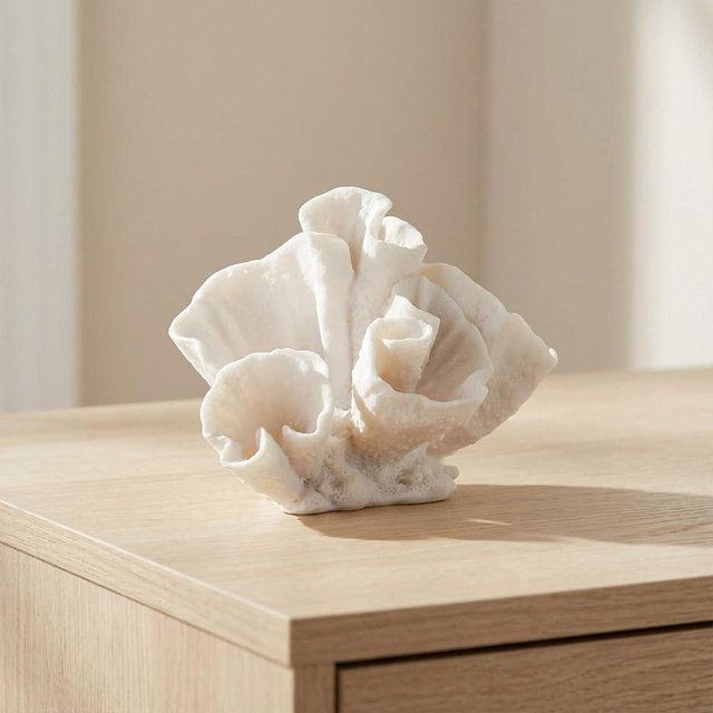 Resin Coral Decorative Sculpture – Coastal Figurine Accent for Bookshelf Styling, Coffee Tables, or Shelves – Artistic Home Decor Object for Living Room or Office Display – 5.5", Ivory