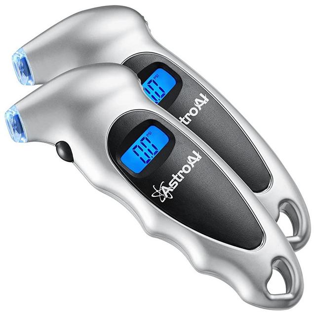 AstroAI 2 Pack Digital Tire Pressure Gauge 150 PSI 4 Settings for Car Truck Bicycle with Backlit LCD and Non-Slip Grip, Silver